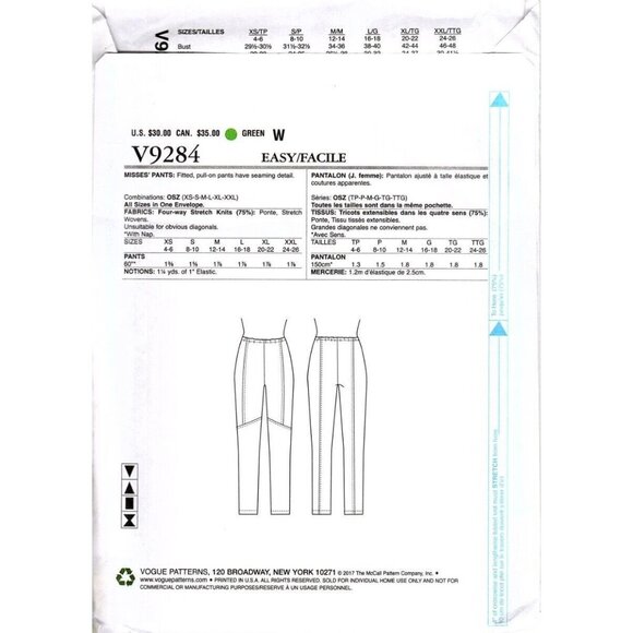 Vogue V9284 Misses XS to XXL Designer Marcy Tilton Pants Uncut Sewing Pattern - Picture 2 of 2